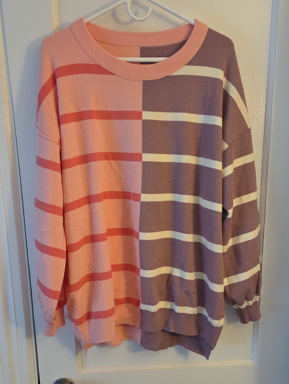Amazon Essentials Pink and Purple Stripe Crewneck Sweater